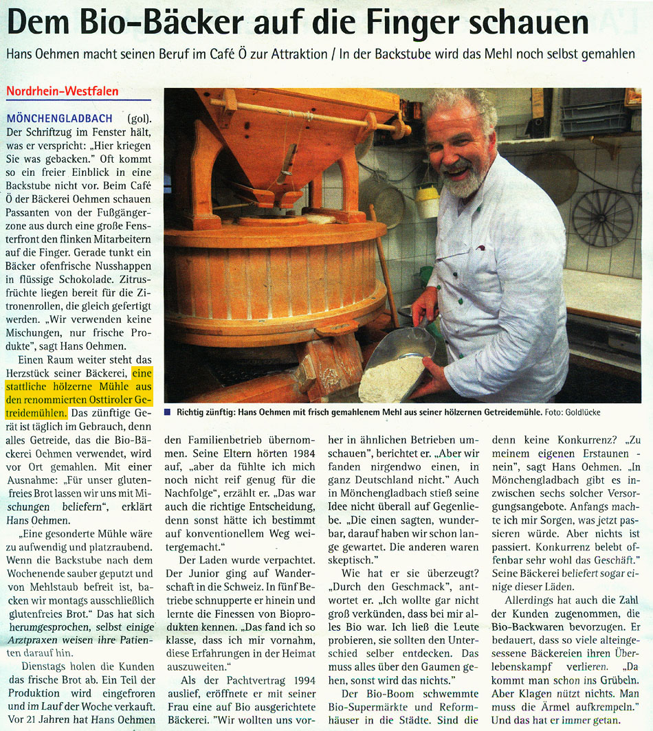 Le boulanger bio Oehmen utilise des moulins à céréales 'Osttiroler' de la famille Green.